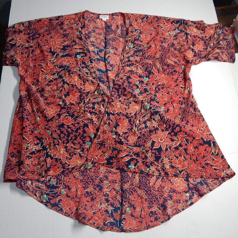 LuLaRoe Lindsay Red & Navy Short Sleeve Cardigan